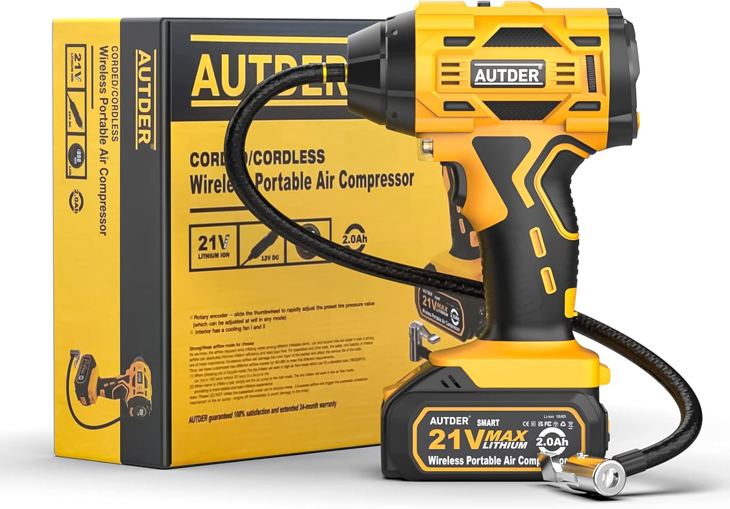 21V Cordless Tire Inflator Air Compressor with Digital Pressure Gauge, 180PSI, Pack of 2 Z576