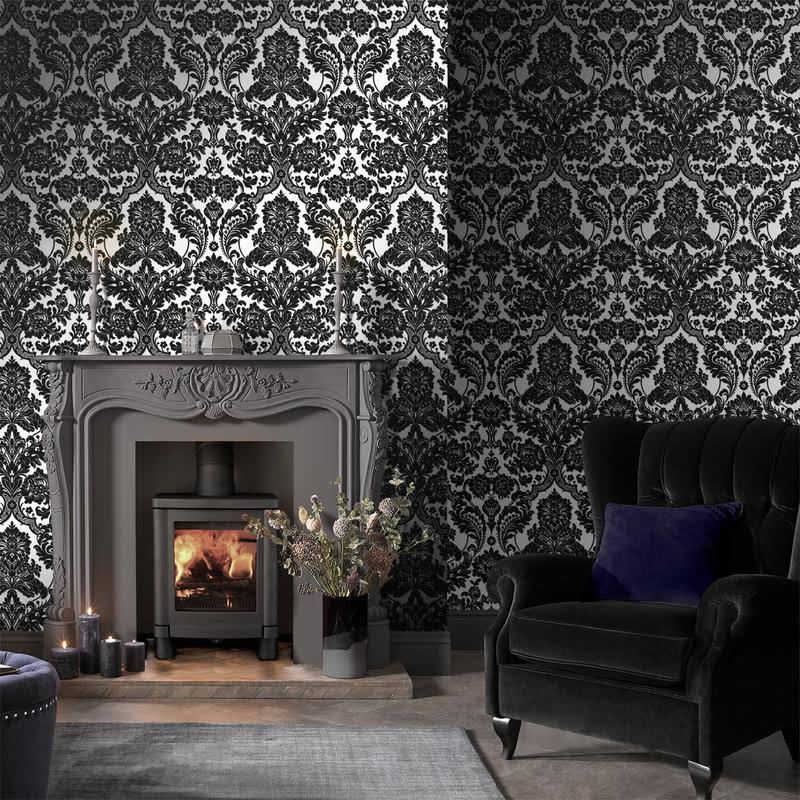 Gothic Damask Noir Wallpaper C69219