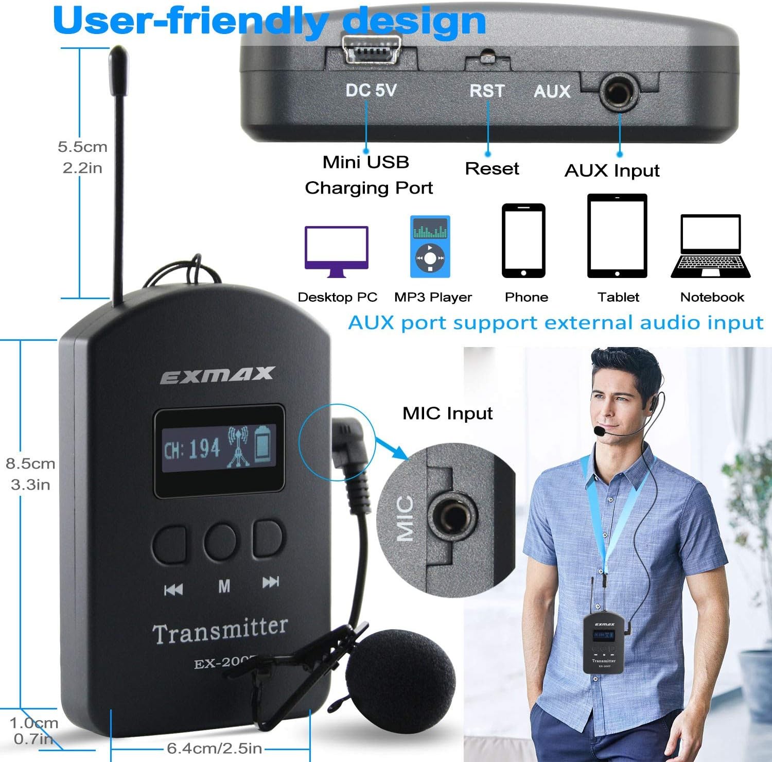 UHF Wireless Tour Guide Device 200 Channels 1 Transmitter & 3 Receivers K31524
