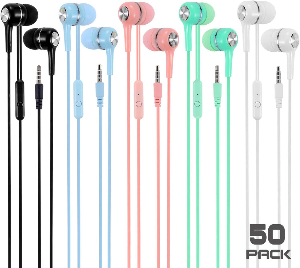 50 Packs Multi Colored Earbuds Headphones with Microphone F9411