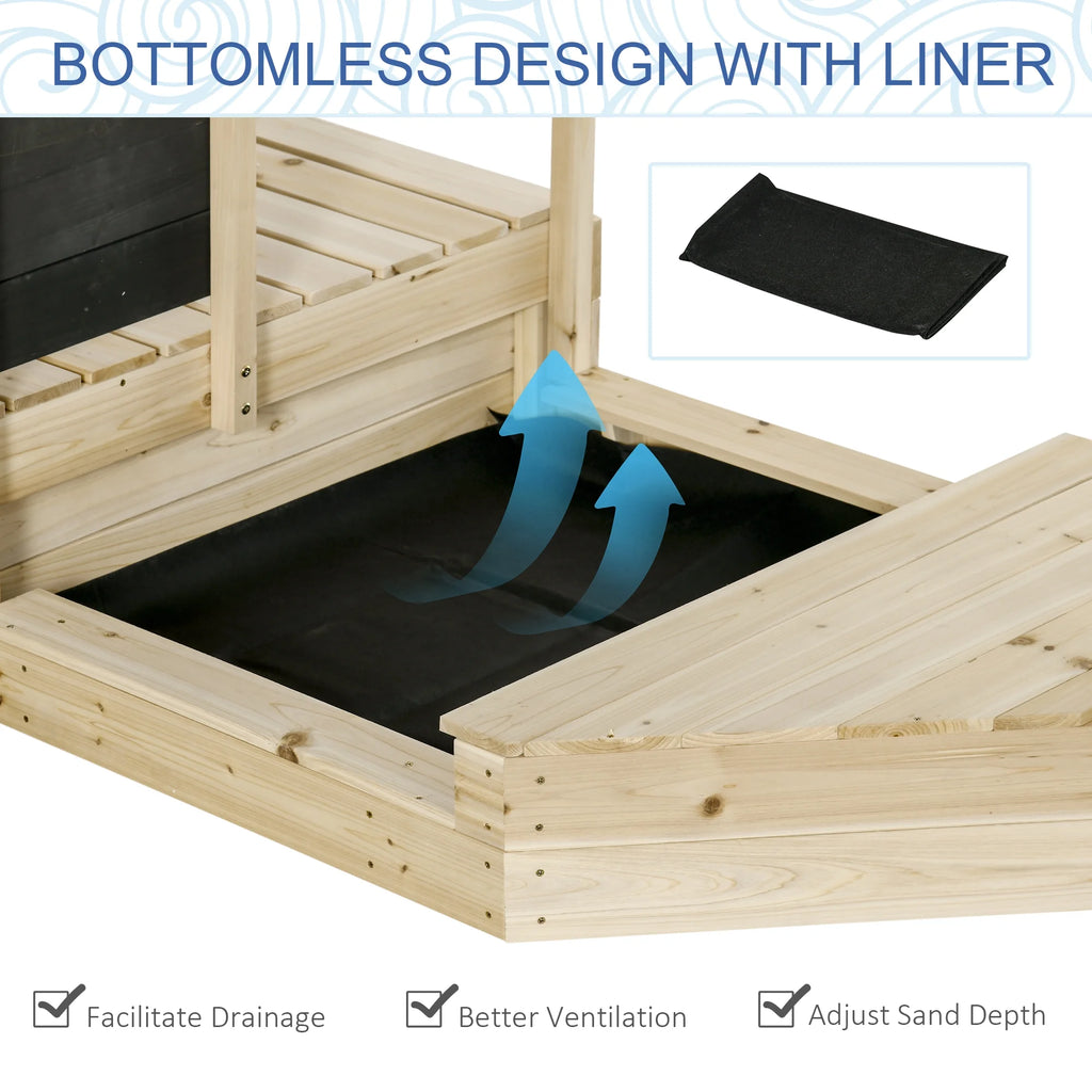 Natural Wood Kids Sandbox with Canopy Shade U496600
