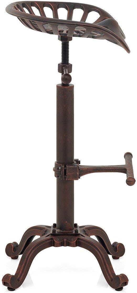 Rustic Industrial Bar Stool Cast Iron Adjustable Height Swivel X5096
