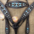 Black Leather Horse Headstall Breast Collar Set O113496