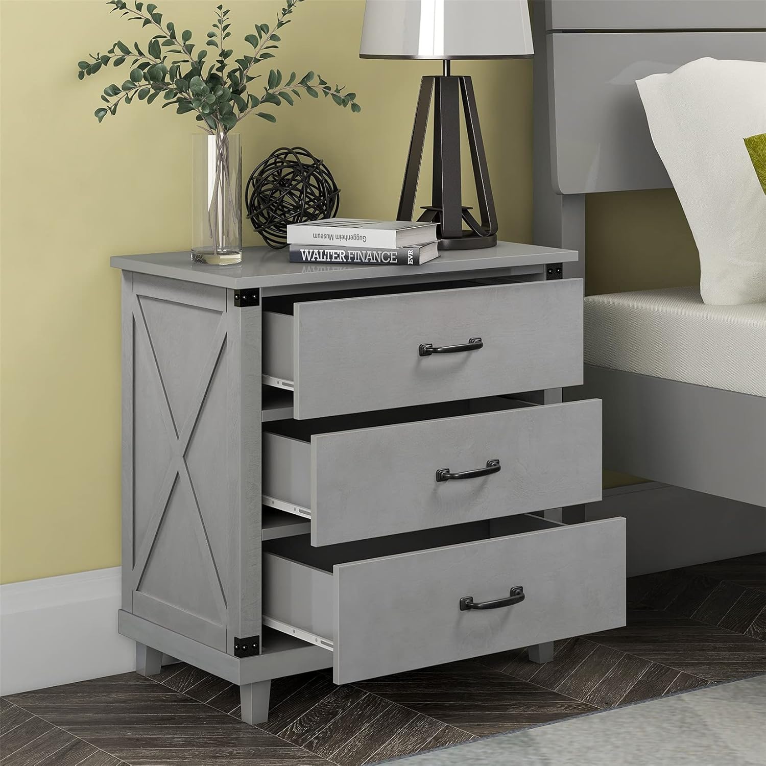 Rustic Gray 3-Drawer Wood Nightstand C174941