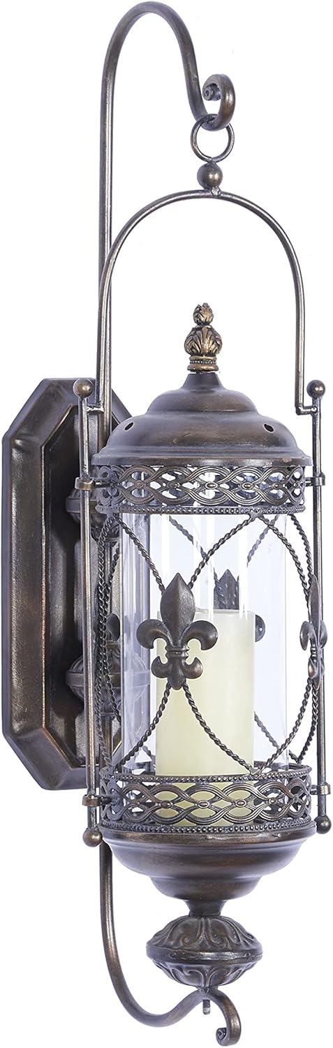 Textured Bronze Metal and Glass Floral Candle Sconce M763164