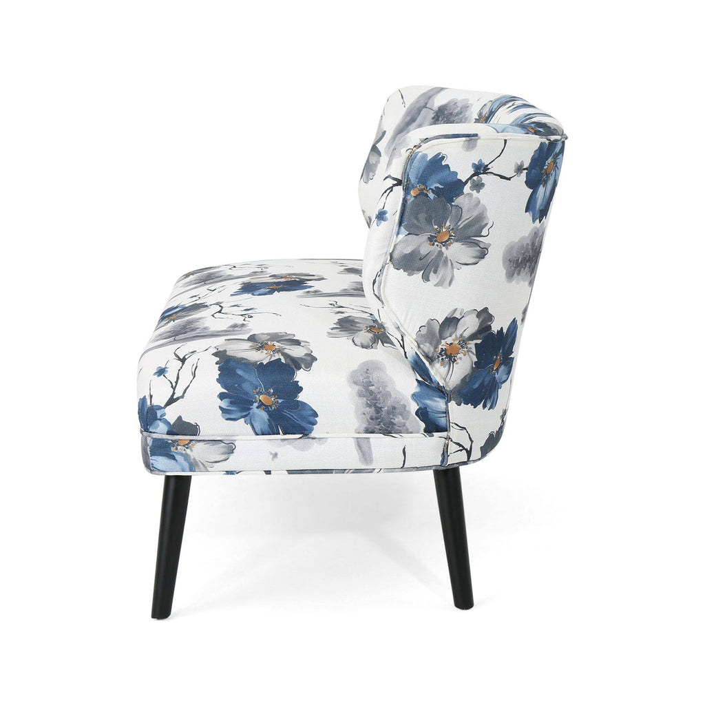 Navy Blue and Gray Floral Rectangular Settee L659246