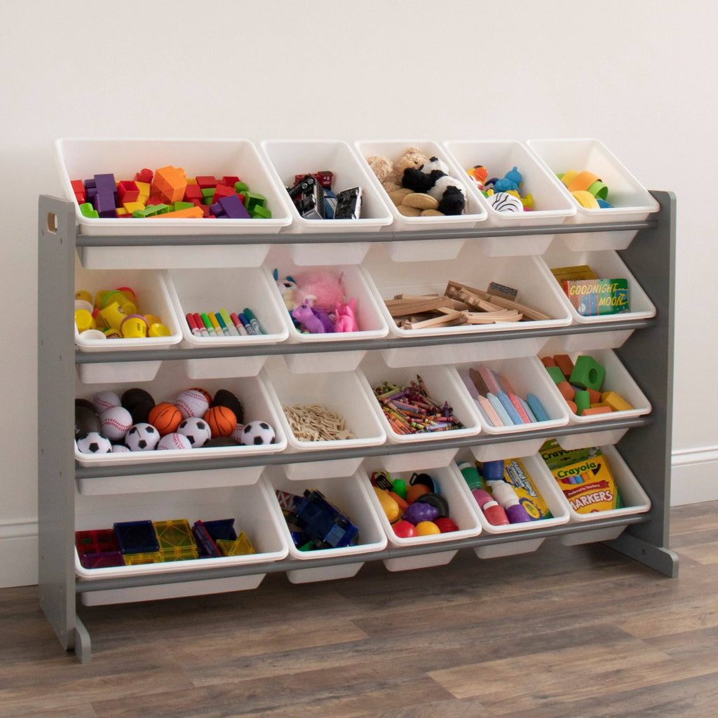 Grey and White Extra Large Storage Organizer with 20 Plastic Bins B4750