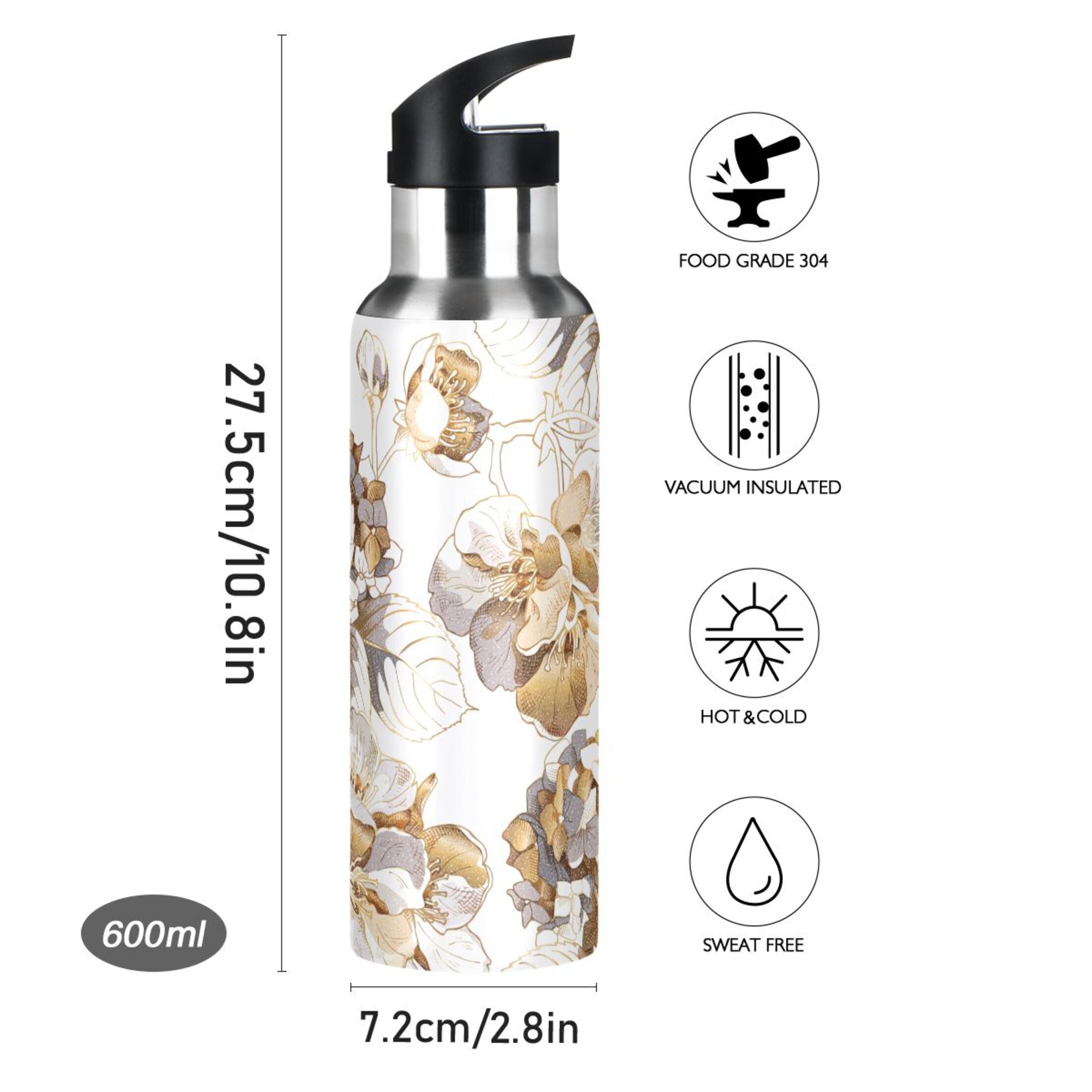 Stainless Steel Insulated Thermos Vacuum Flask with Straw Lid E296