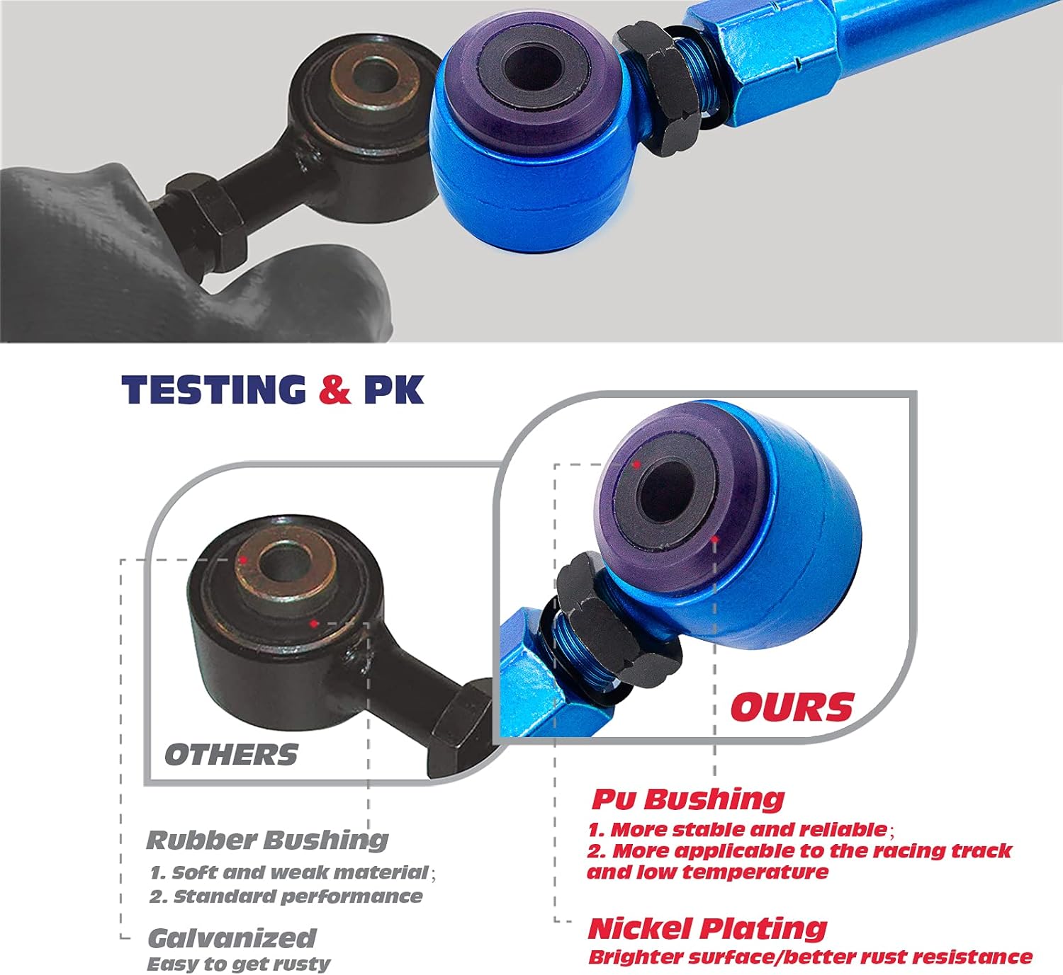 Rear Upper Camber Arms Kit Control Rod Adjustable -2° to +4° D6020