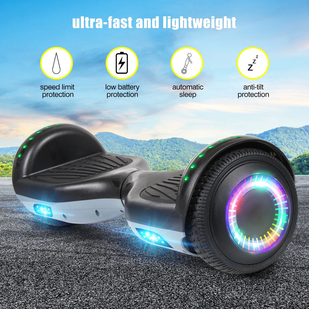 Black Two-Wheel Self Balancing Scooter with Bluetooth Speaker and LED Lights R7567