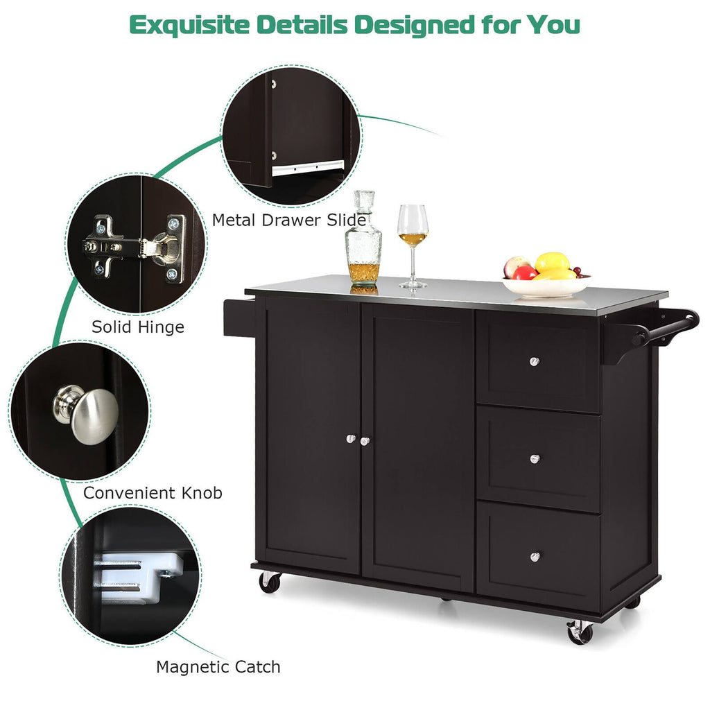Kitchen Island 2-Door Storage Cabinet Stainless Steel Top with Drawers S4146