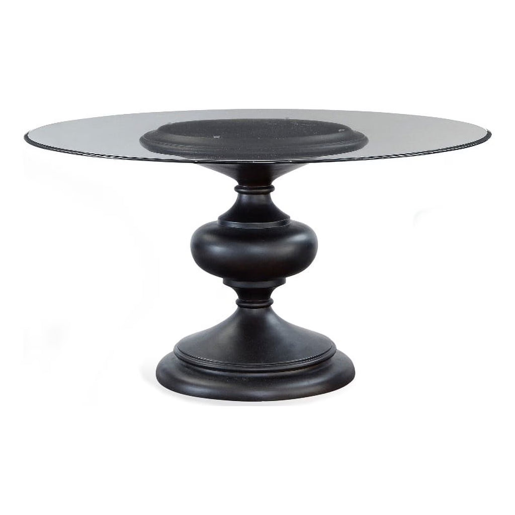 Black Wood Round Glass Top Dining Table L55385