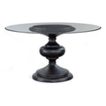 Black Wood Round Glass Top Dining Table L55385