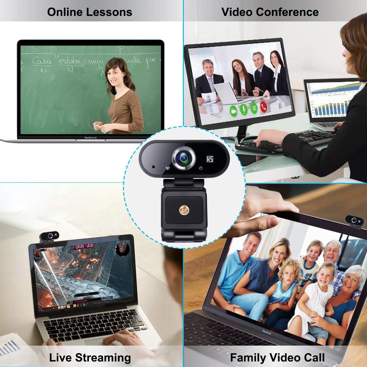 HD 1080P USB Webcam with Tripod and Privacy Cover, Pack of 2 C9189