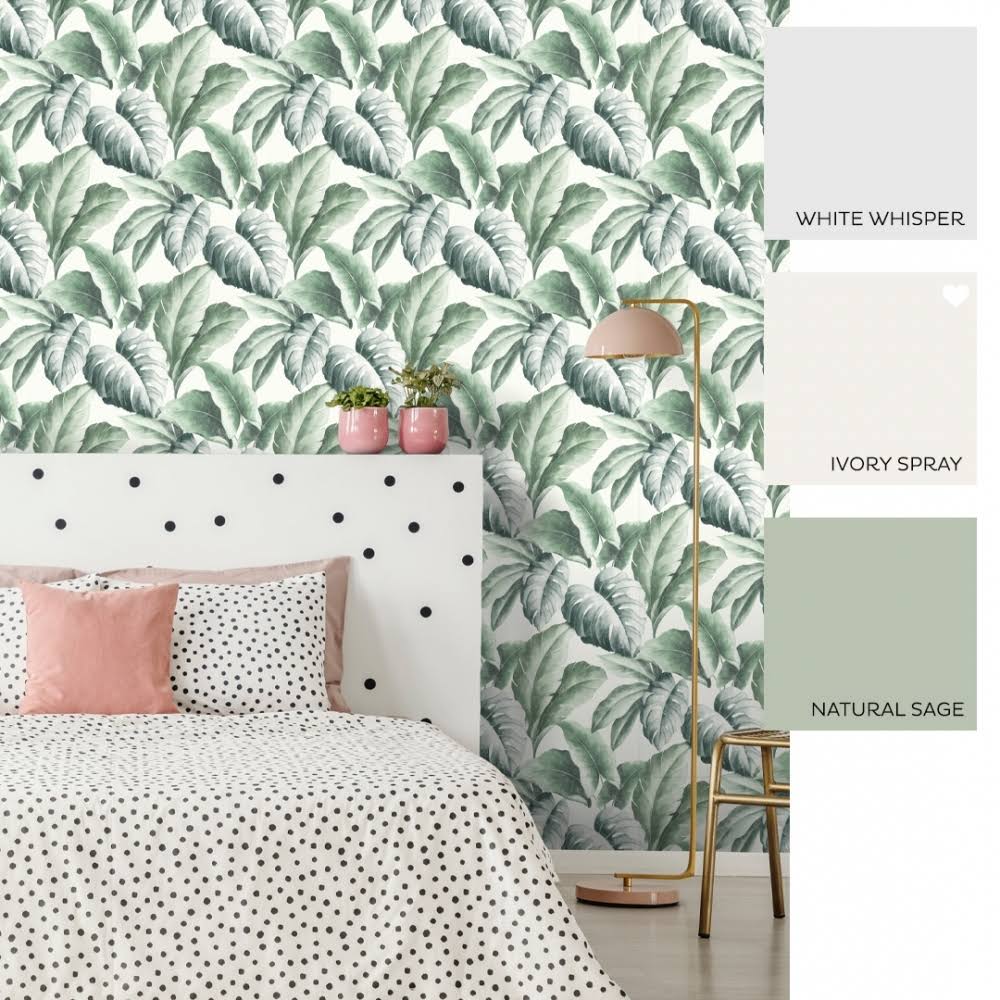 Ivory, Green Floral Leaf Wallpaper C13562