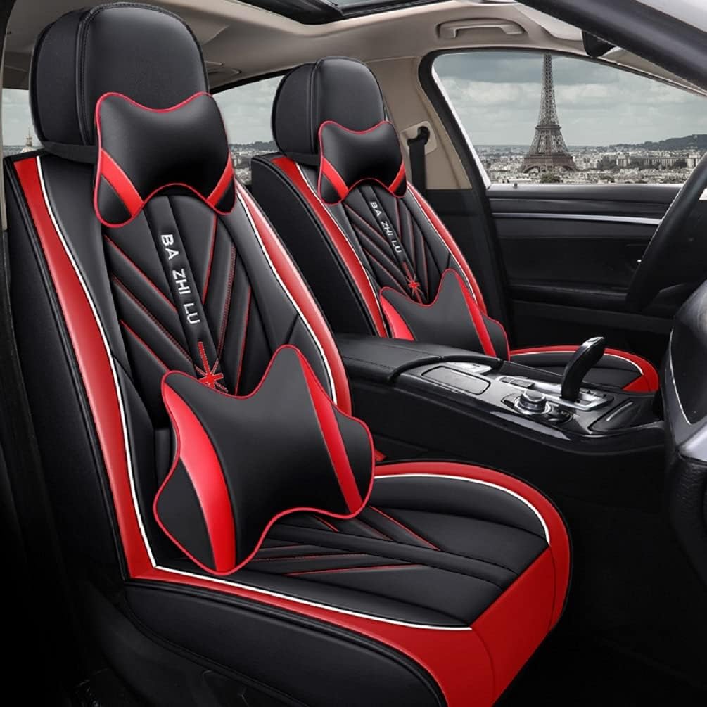 Black PU Leather Universal Car Seat Covers Full Set Pack of 2 O8886