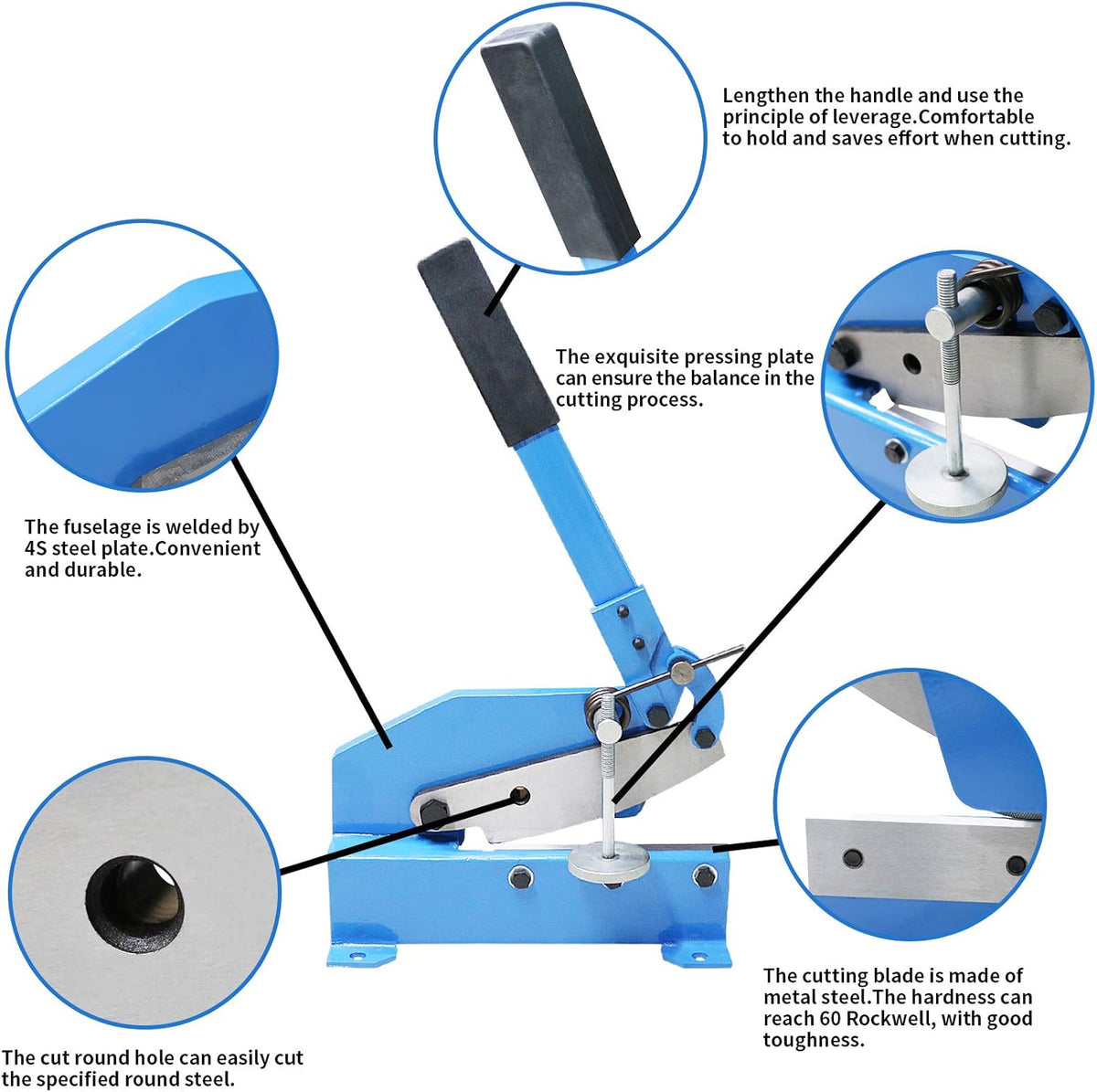 Hand Plate Shear, Manual Metal Cutter, Cutting Thickness 6mm Max, Benchtop for Carbon Steel Plates N40070