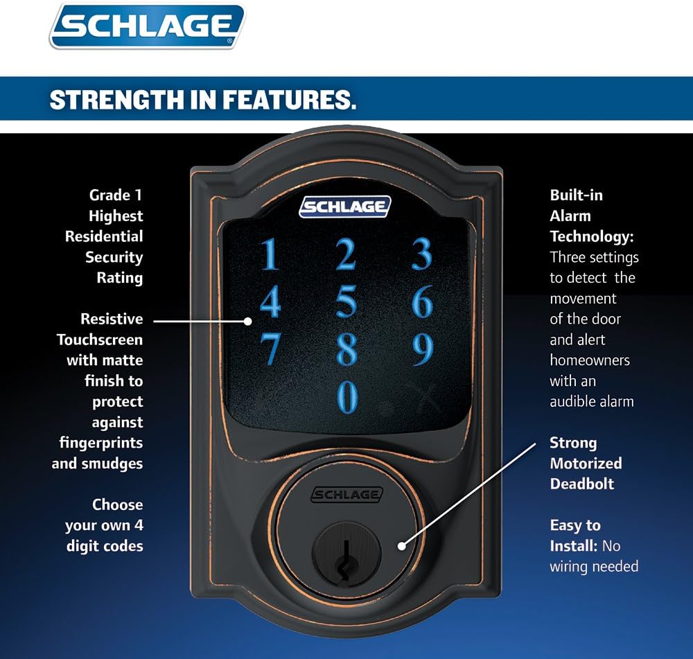 Aged Bronze Touchscreen Deadbolt with Built-In Alarm, Pack of 2 T40616