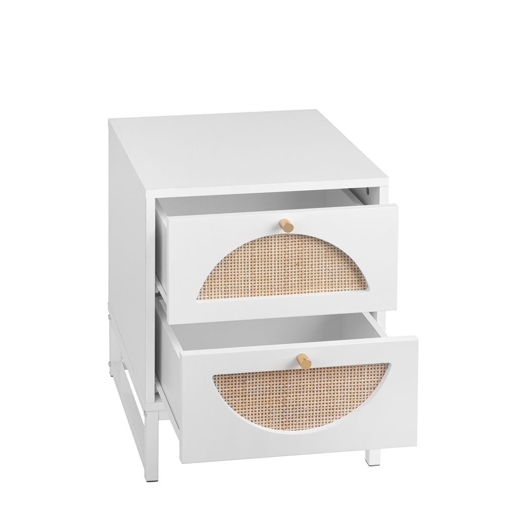 Walnut Rattan Side Table Set of 2 H1809