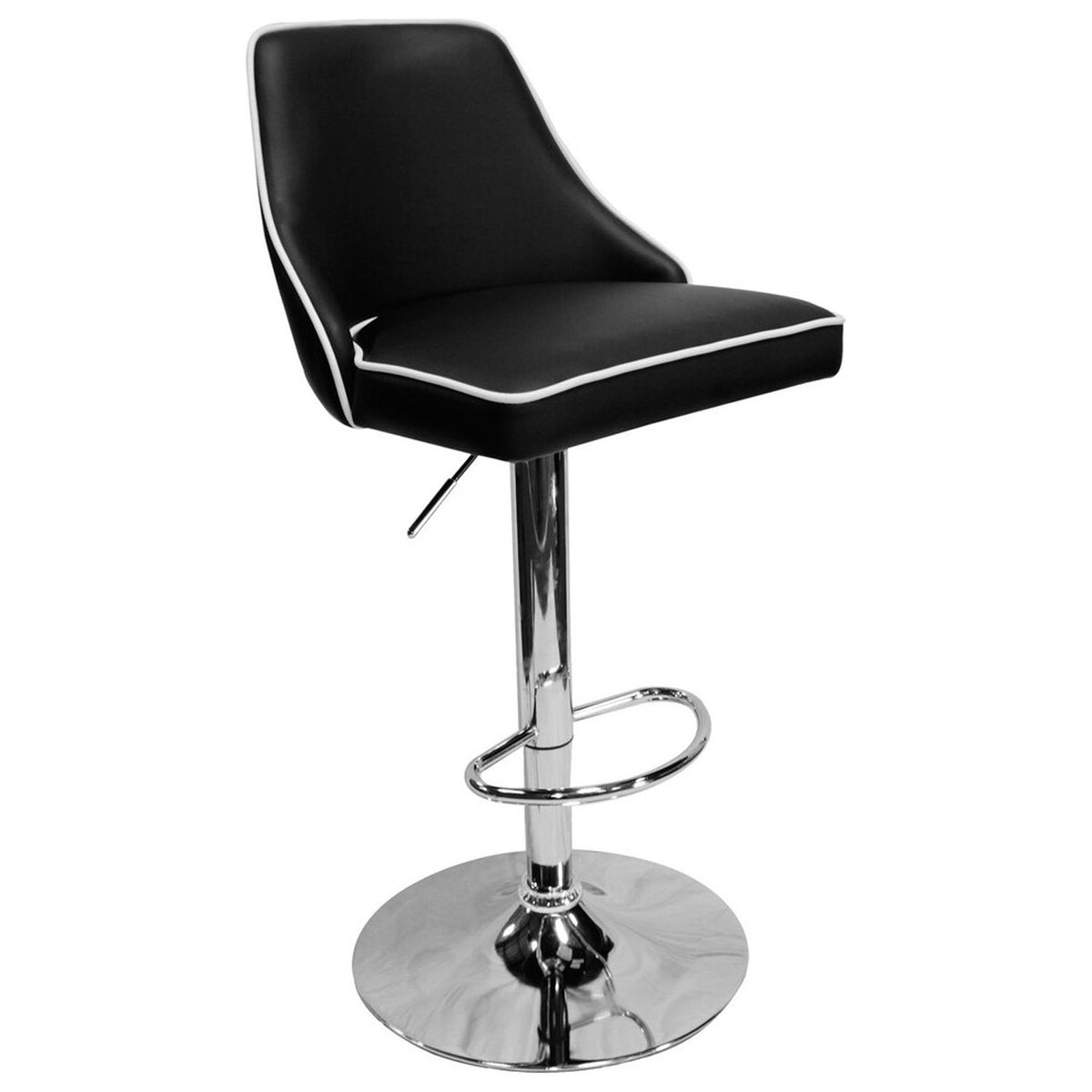 Faux Leather Adjustable Swivel Bar Stool in Black (Set of 2) Z867743
