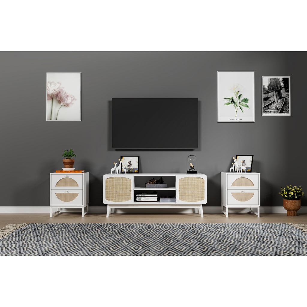 Walnut Rattan Side Table Set of 2 H1809