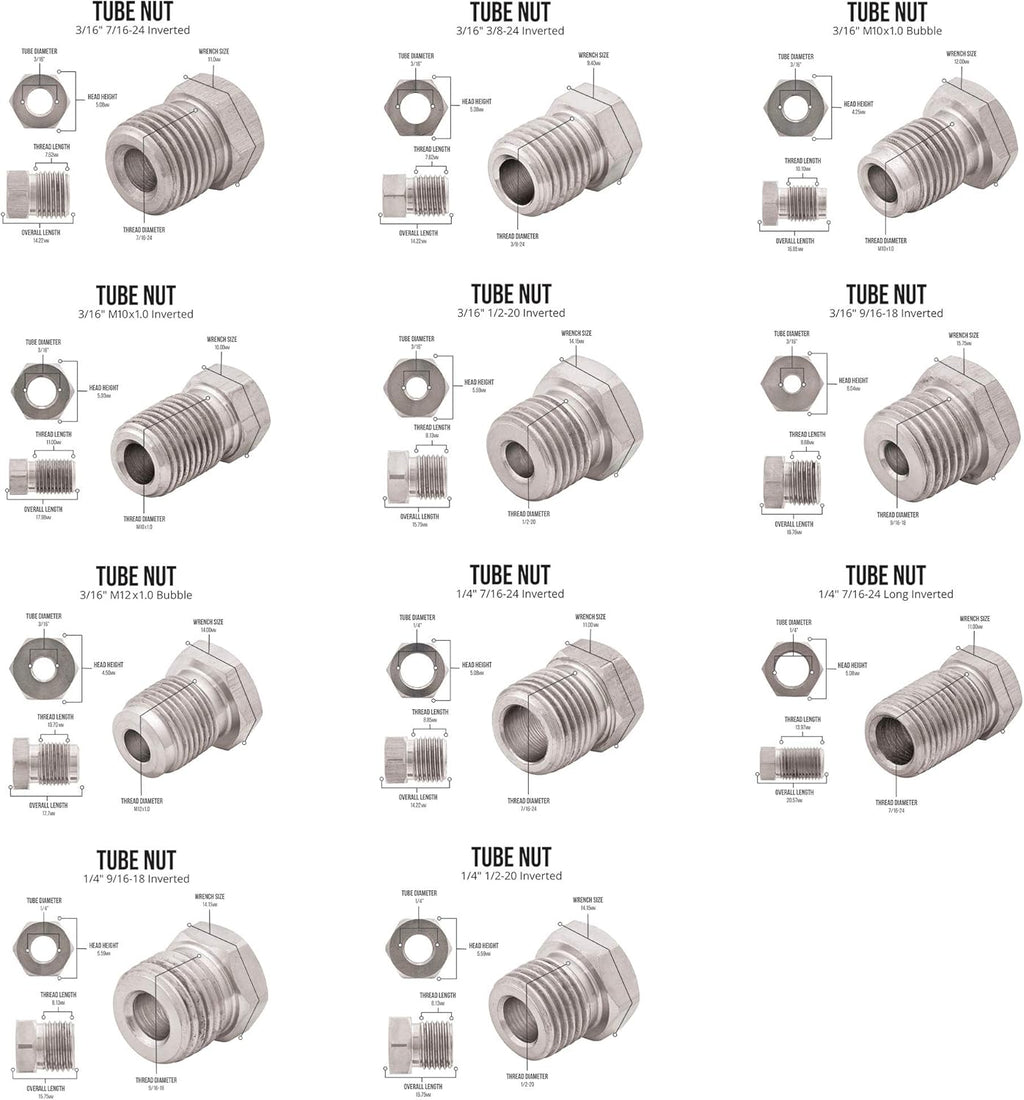 25 ft 3/16 and 1/4 Stainless Steel Brake Line Tubing Coil and Fitting Kit, 2 Kits, 16 Fittings per Kit, Inverted Flare, SAE Thread, 0.028 inch Wall Thickness, Pack of 2 G9160