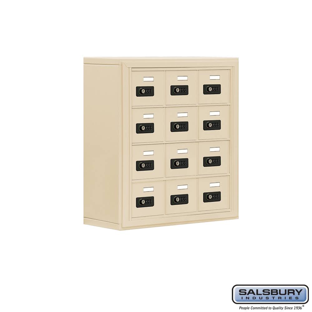 8 in. Cell Phone Storage Locker - 4 Door High Unit - 12 A Doors - Sandstone - Surface Mounted - Resettable C79559