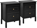 Set of 2 Wooden Side End Tables with Double Drawers, Black H246
