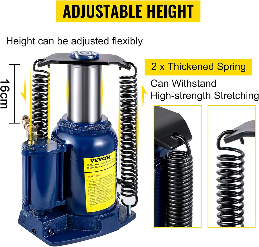 32 Ton Pneumatic Hydraulic Bottle Jack with Manual Hand Pump E538