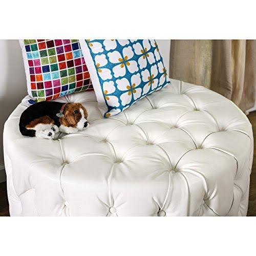 White Round Bonded Leather Ottoman Z45502