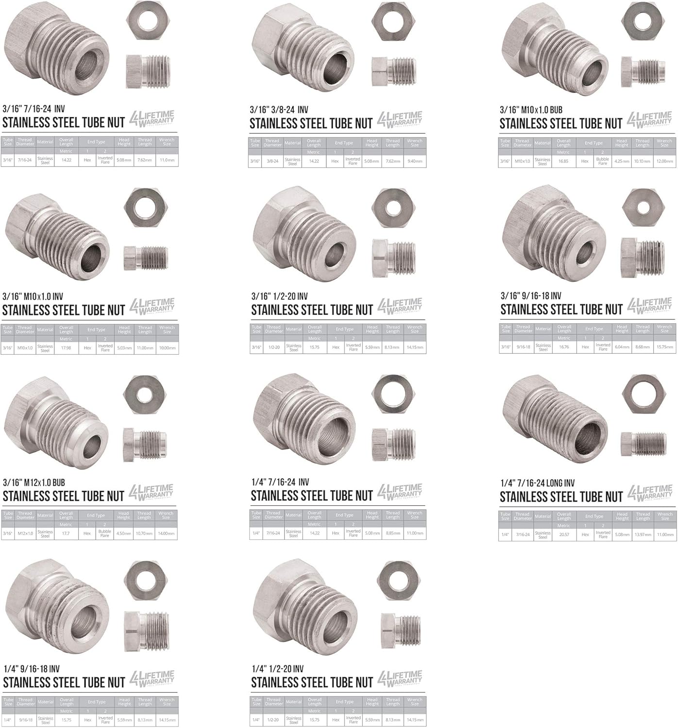 25 ft 3/16 and 1/4 Stainless Steel Brake Line Tubing Coil and Fitting Kit, 2 Kits, 16 Fittings per Kit, Inverted Flare, SAE Thread, 0.028 inch Wall Thickness, Pack of 2 G9160