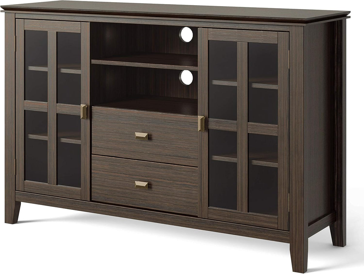 Black Solid Wood TV Media Stand with Storage Shelves and Cabinets W471805