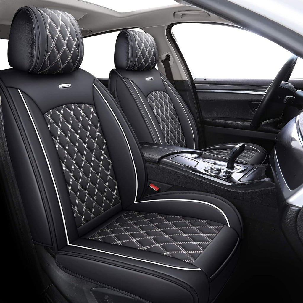 Black-White Waterproof Leather Car Front Seat Covers (2 PCS Front) S892323