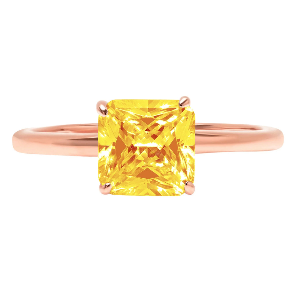 1.5ct Asscher Cut Yellow Citrine 18k Rose Gold Solitaire Ring A48131