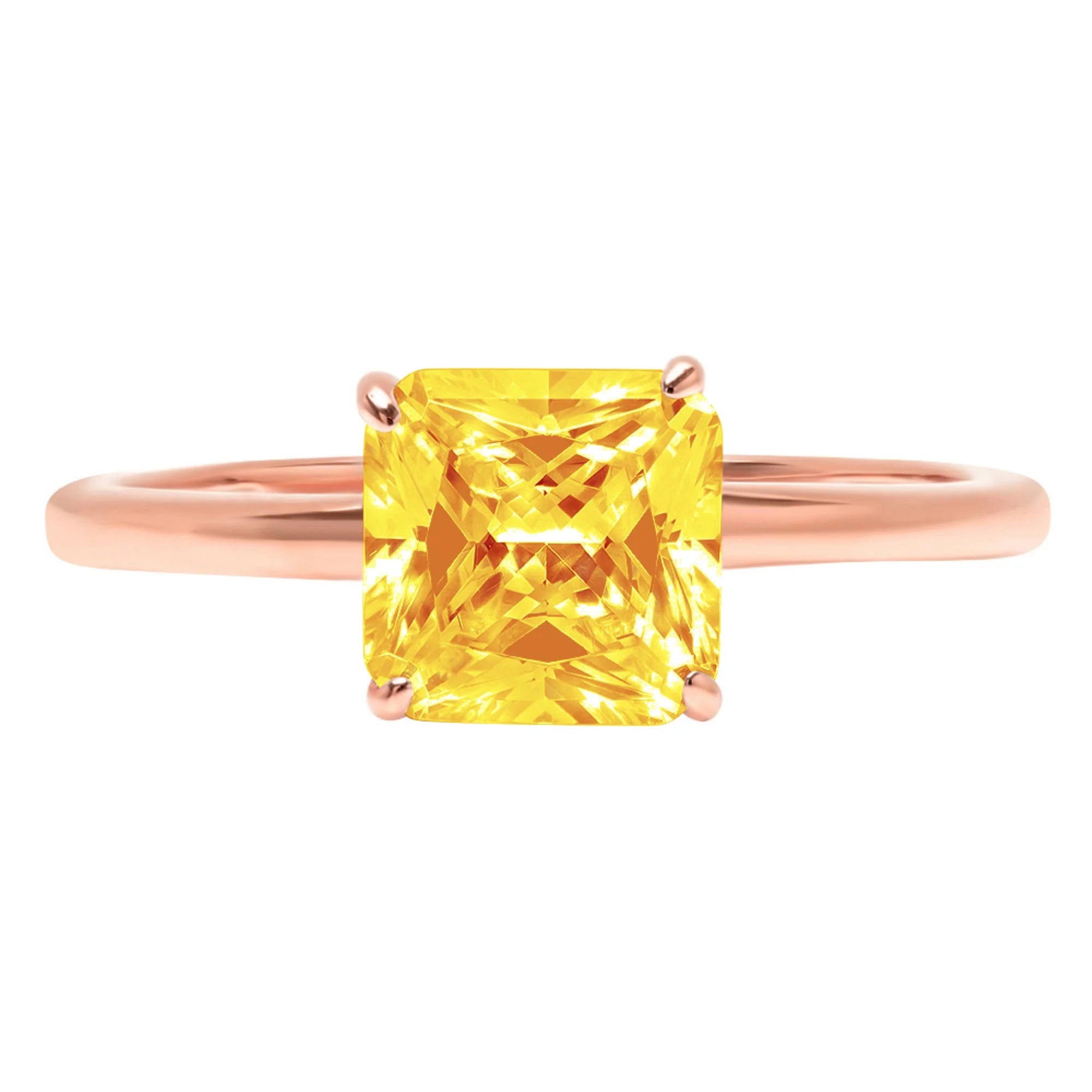 1.5ct Asscher Cut Yellow Citrine 18k Rose Gold Solitaire Ring A48131