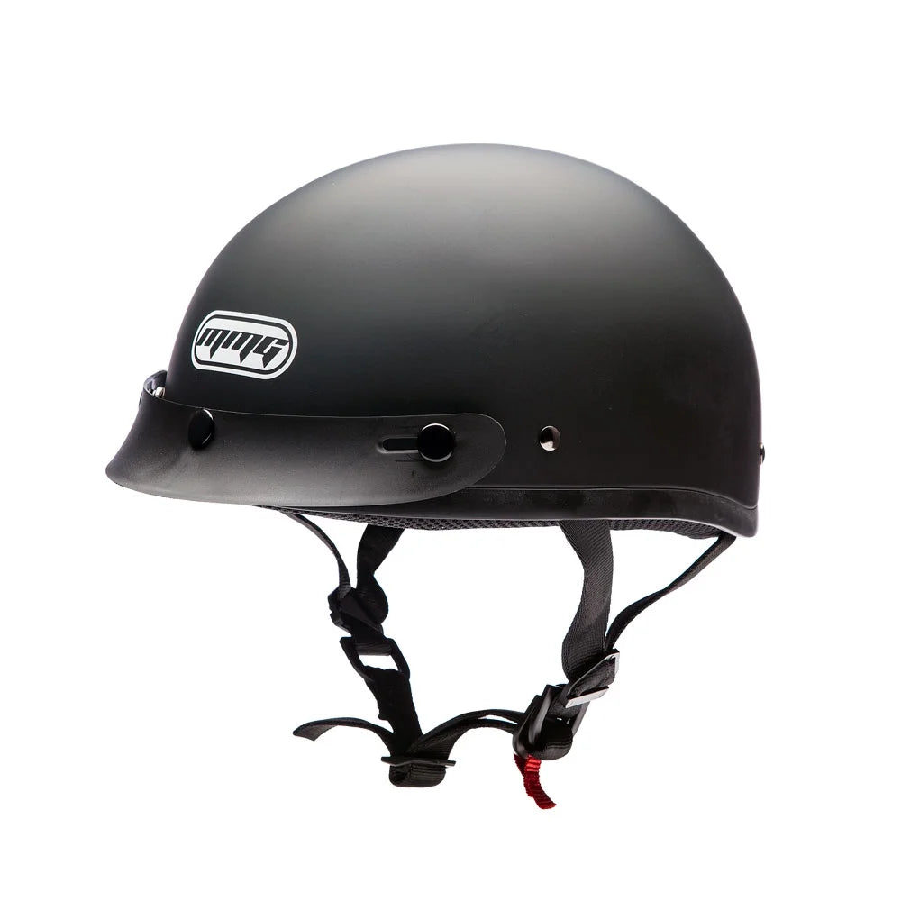 Matte Black Motorcycle Half Helmet with Goggles U40760