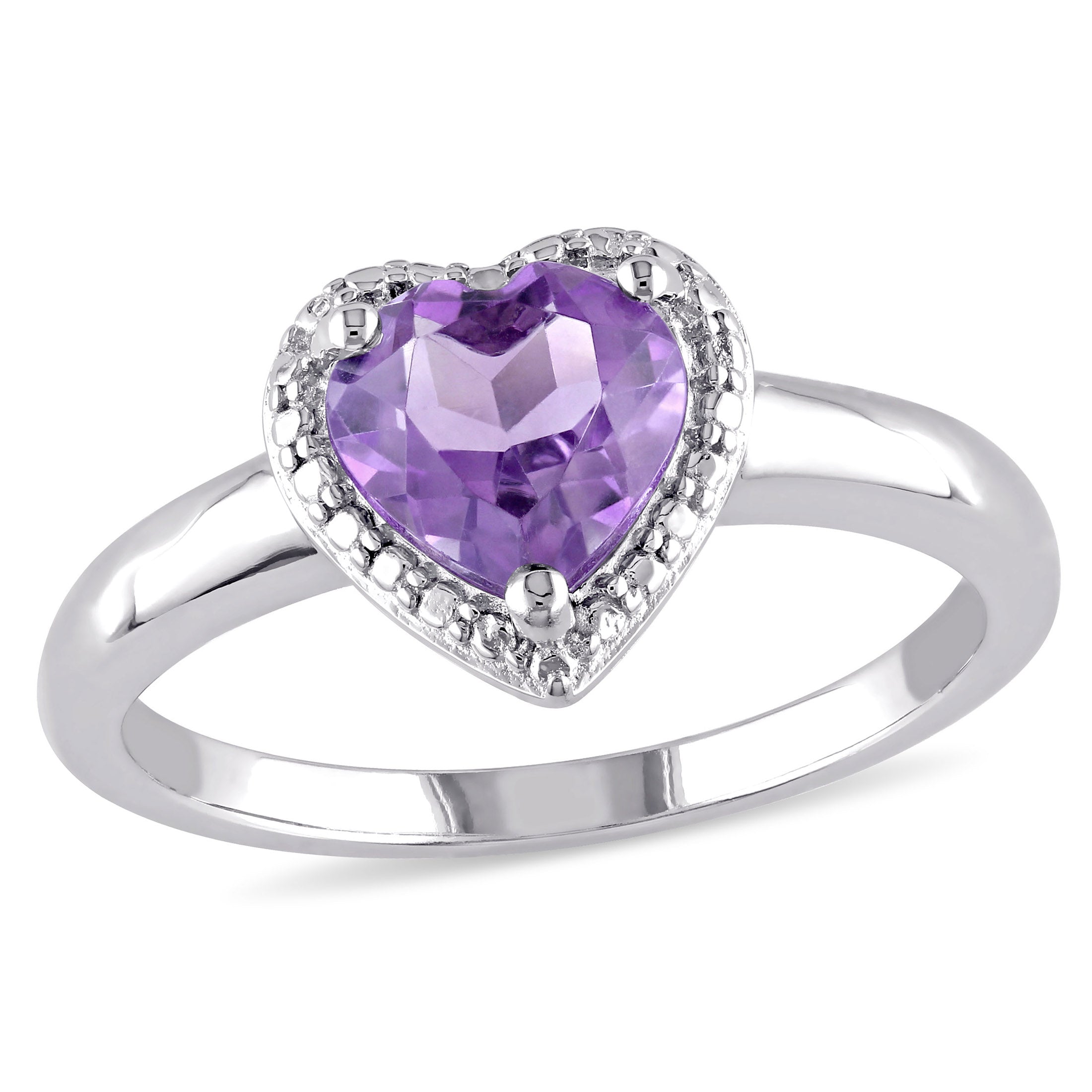 Heart-Shape Amethyst Sterling Silver Ring Y941