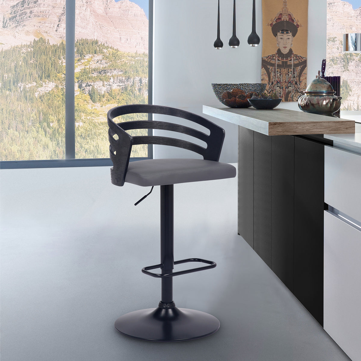 Gray/Black Faux Leather Swivel Bar Stool Z75467