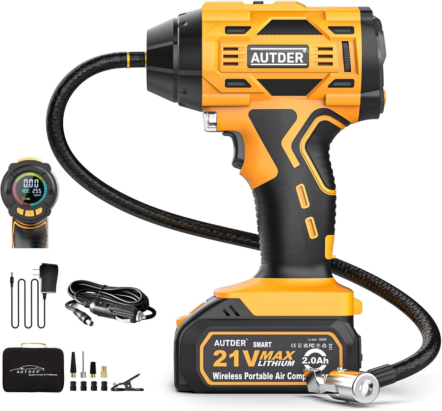 21V Cordless Tire Inflator Air Compressor with Digital Pressure Gauge, 180PSI, Pack of 2 Z576
