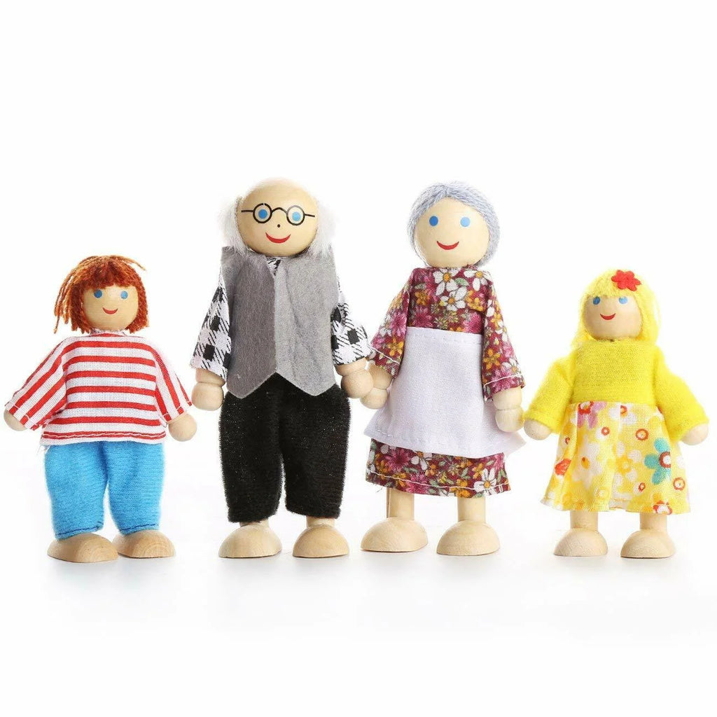 7 Pcs Kids Wooden Dollhouse Family Dolls Figures Pretend Play Toys W252514