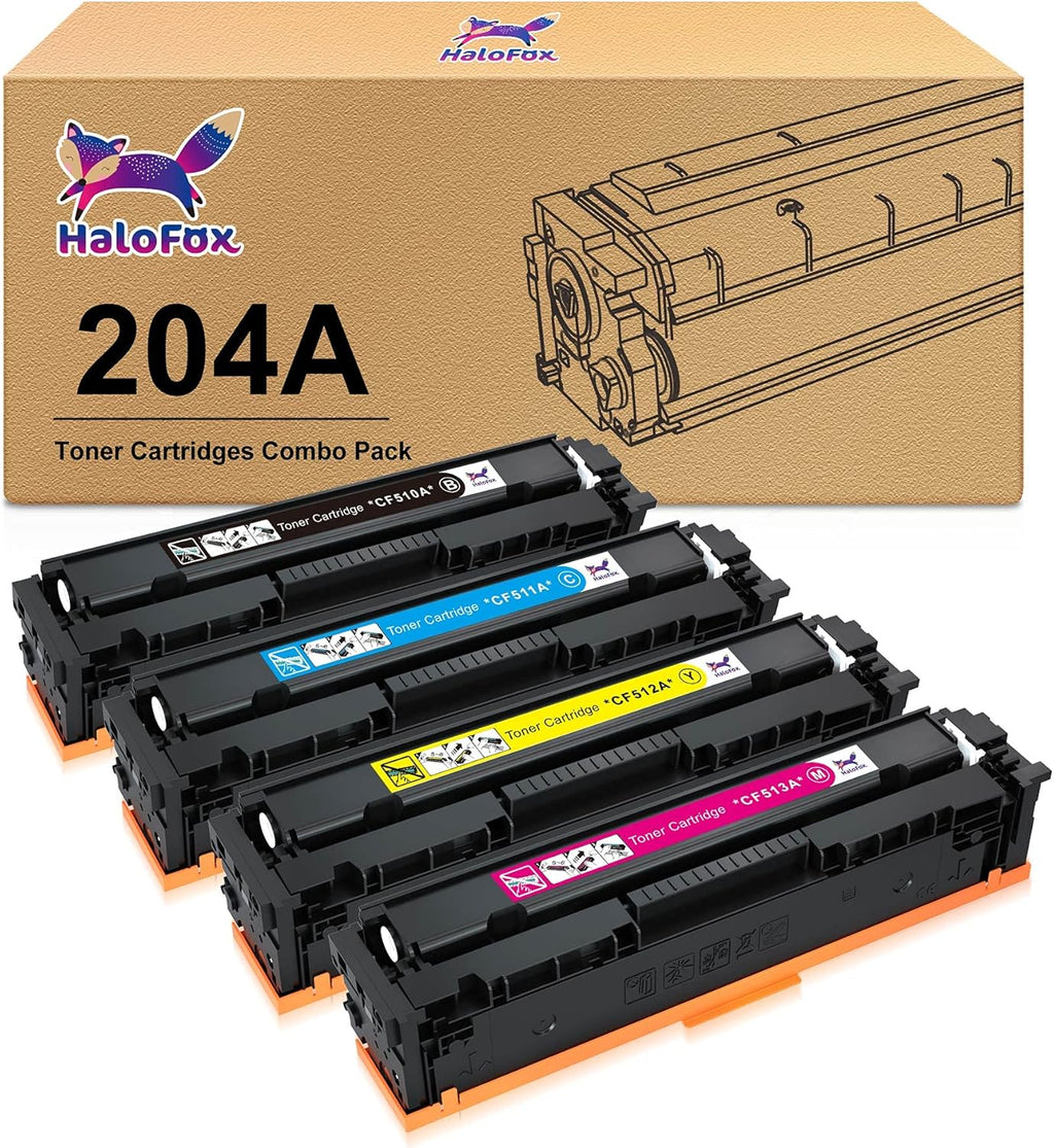 Compatible Toner Cartridge 4-Pack for HP 204A CF510A CF511A CF512A CF513A Pro MFP M180n M180nw M181fw M154a M154nw Color Pro Printer (Black, Cyan, Yellow, Magenta) K876725