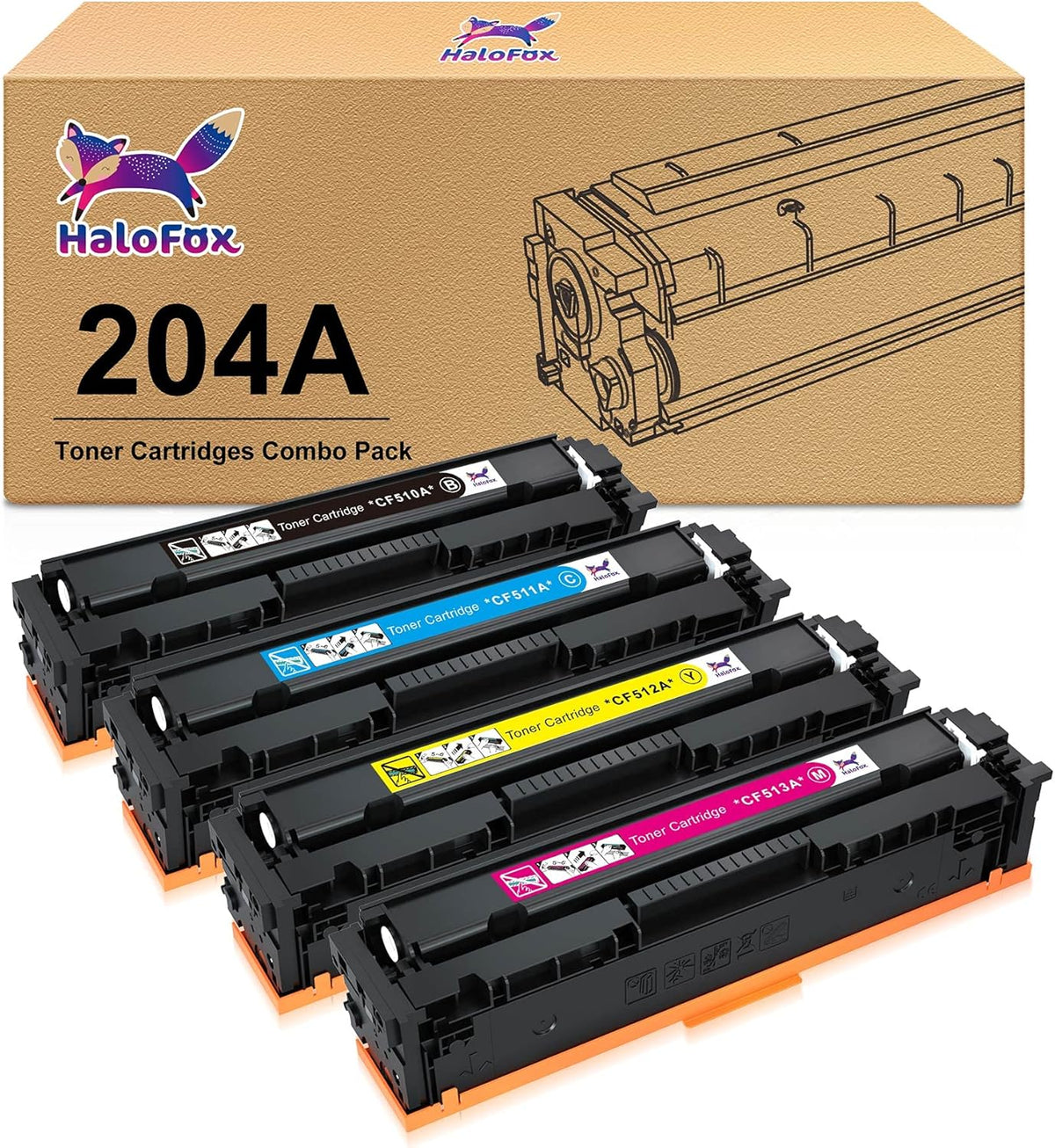 Compatible Toner Cartridge 4-Pack for HP 204A CF510A CF511A CF512A CF513A Pro MFP M180n M180nw M181fw M154a M154nw Color Pro Printer (Black, Cyan, Yellow, Magenta) K876725
