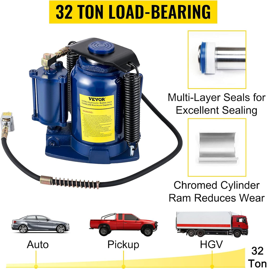 32 Ton Pneumatic Hydraulic Bottle Jack with Manual Hand Pump E538
