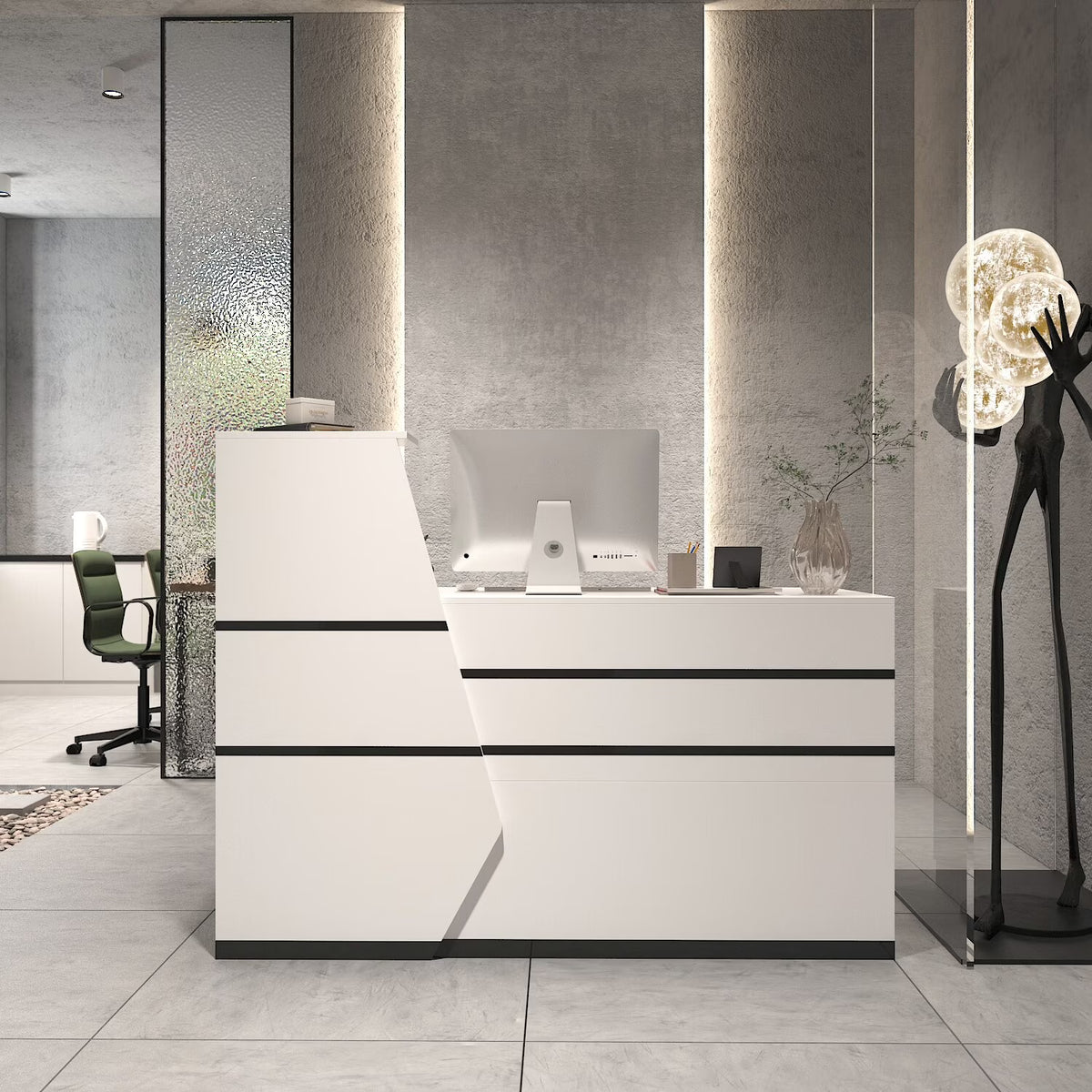 55.1"W L-Shape Wood Reception Desk with Keyboard Tray Z762113