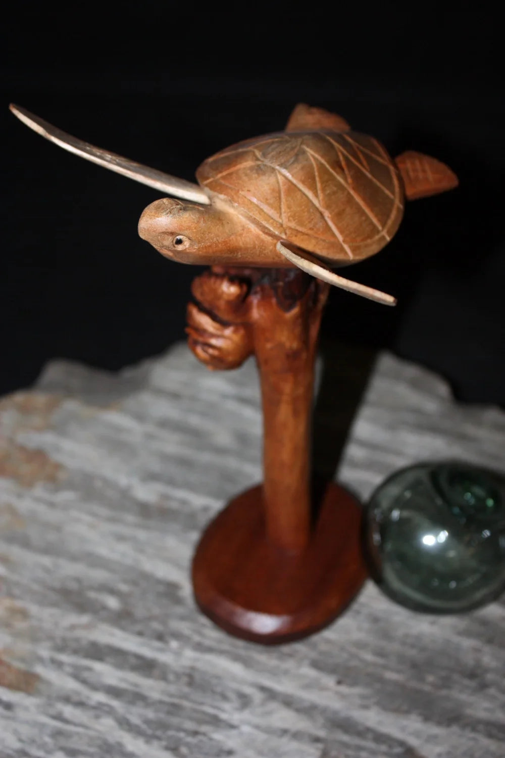 Carved Sea Turtle with Driftwood Base O76323