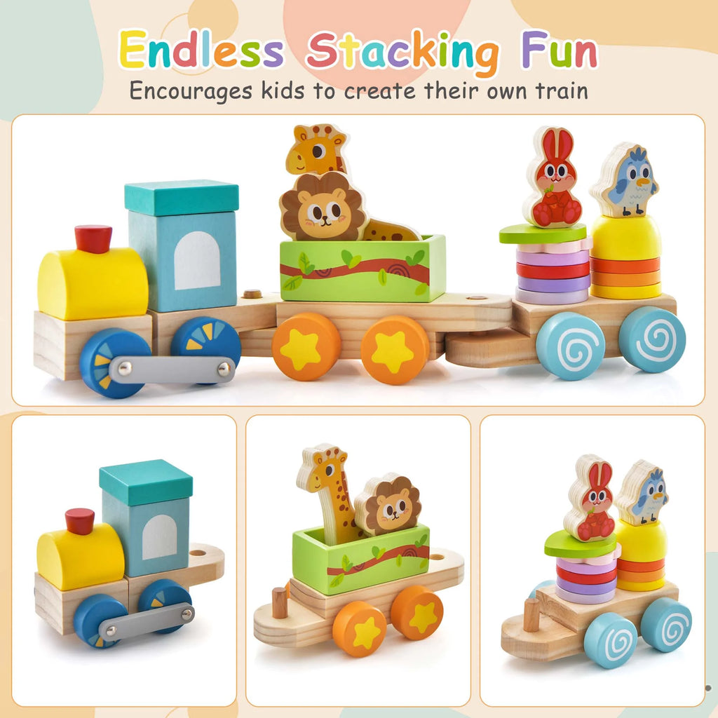 Wooden Stackable Train Set with Animal Toys & Locomotive O808011