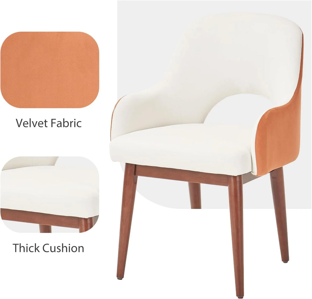 Velvet Arm Accent Chair Set of 2 with Solid Wood C425