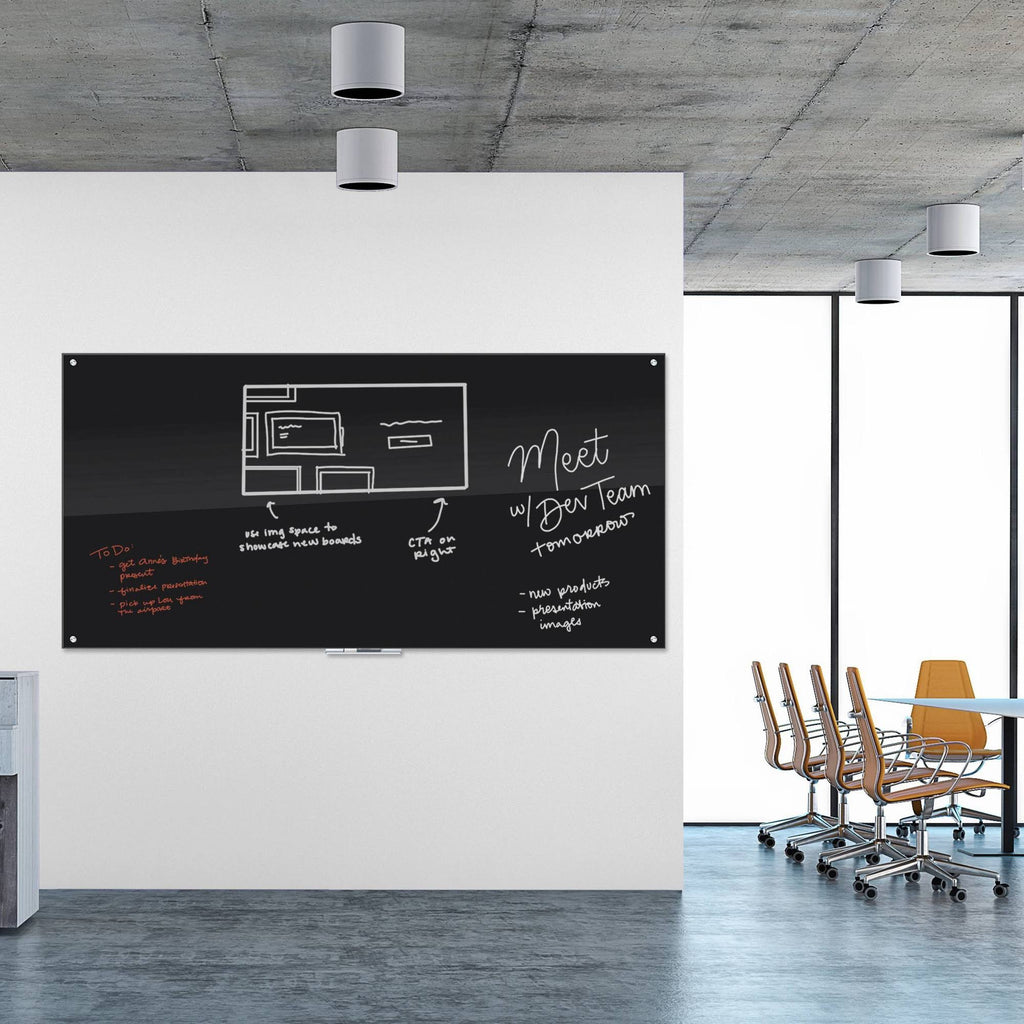 Frameless Glass Dry Erase Board Black Surface F9863