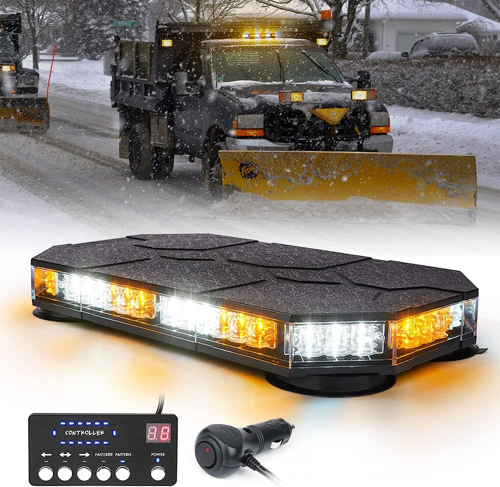 White Amber LED Rooftop Strobe Beacon Light Bar with Magnetic Mount A383146