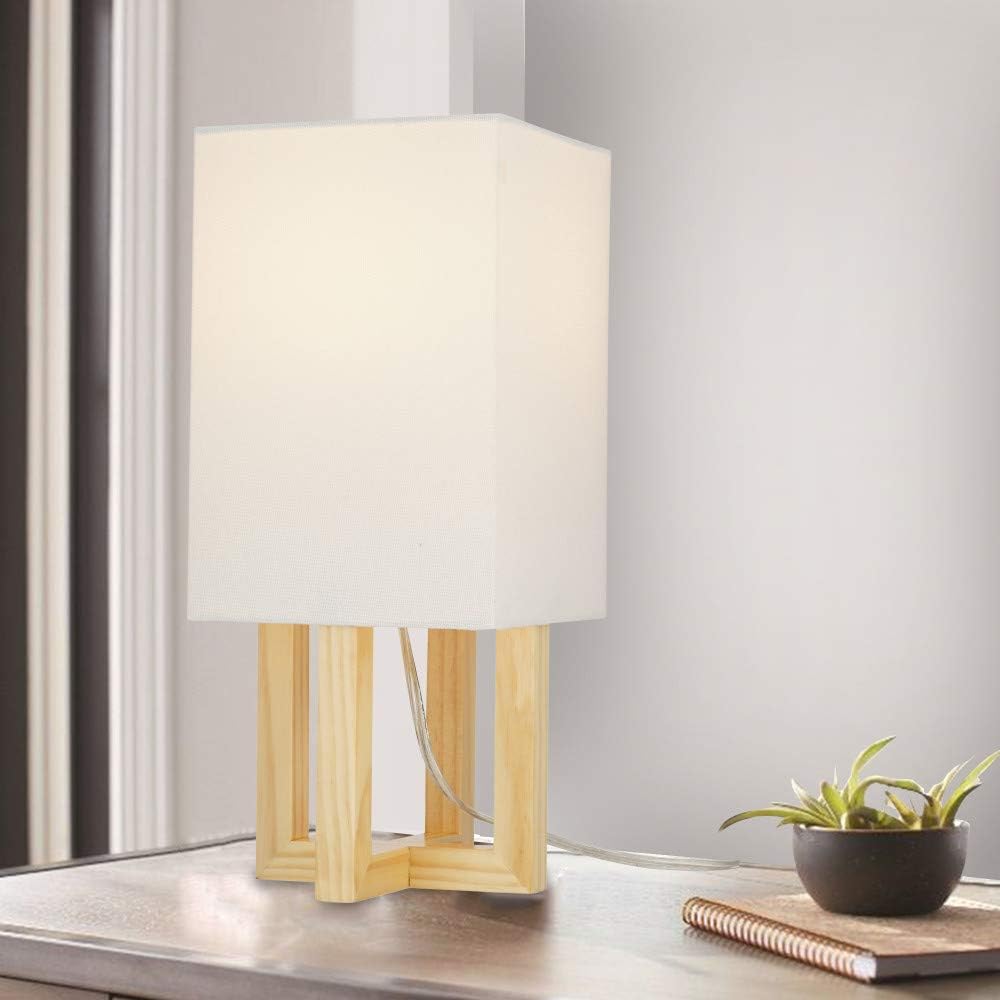 Mid-Century Modern Table Lamp with Square Shade, Blond Wood/Antique Brass T88488